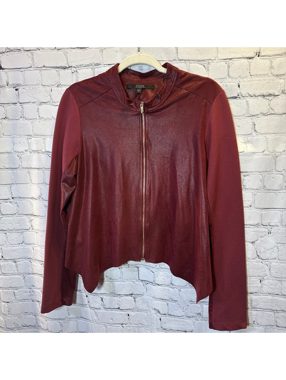 Guess Faux Python Burgundy Asymmetrical Moto Waterfall Jacket L